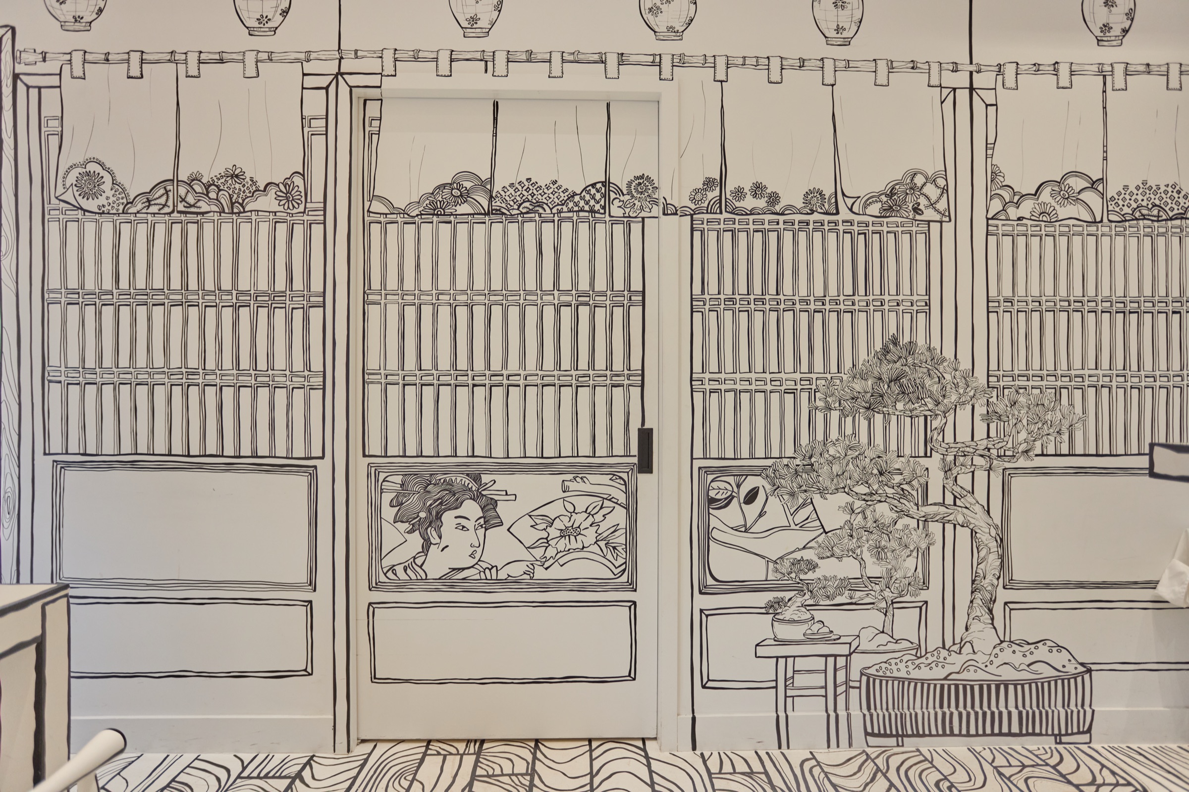 Shirokuro's black-and-white dining room interior
